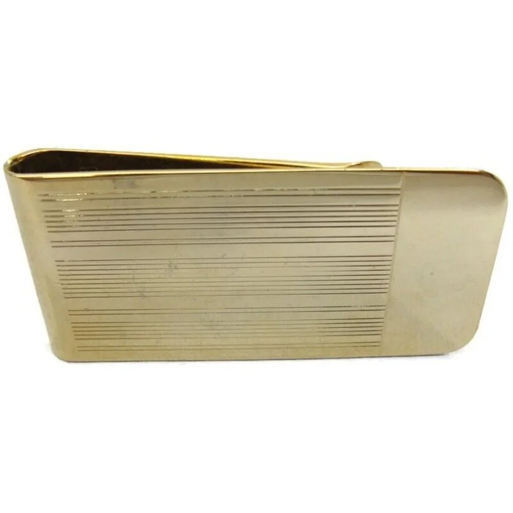Vintage Engravable Gold Tone Money Clip Men Wallet ID Credit Card Holder